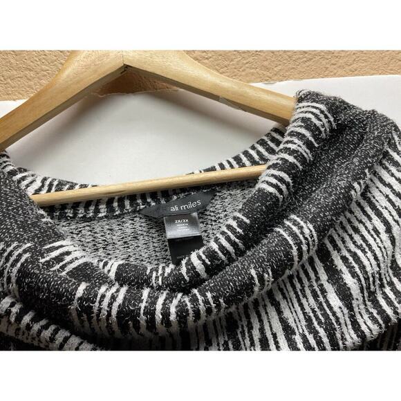 Ali Miles Women's 2X/3X Sweater Top Lagenlook Cowl Neck Striped - Picture 2 of 9